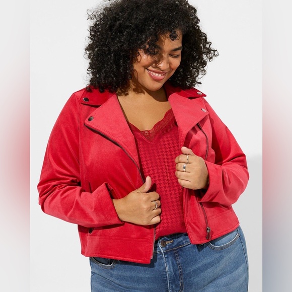 Stunning Jester Red Velveteen Moto Jacket - Size 12/14 - Picture 3 of 8